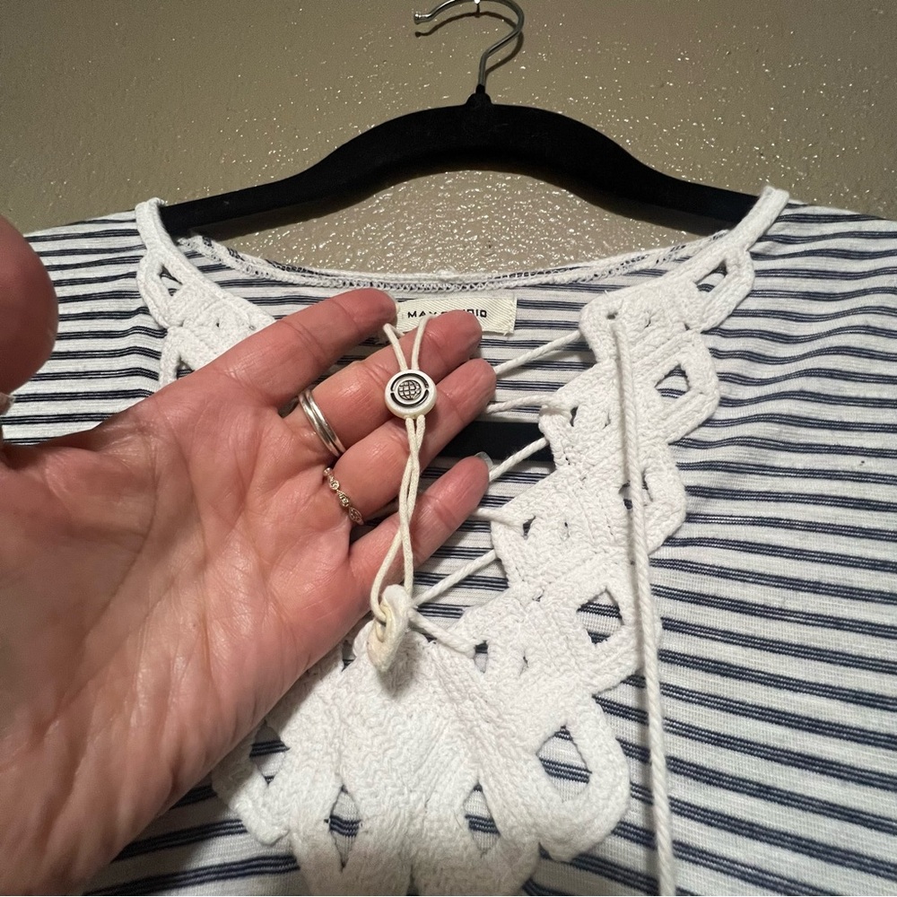NEW Max Studio Dark Grey and White Striped Dress Lace Detail Vacation Summer - Picture 5 of 6